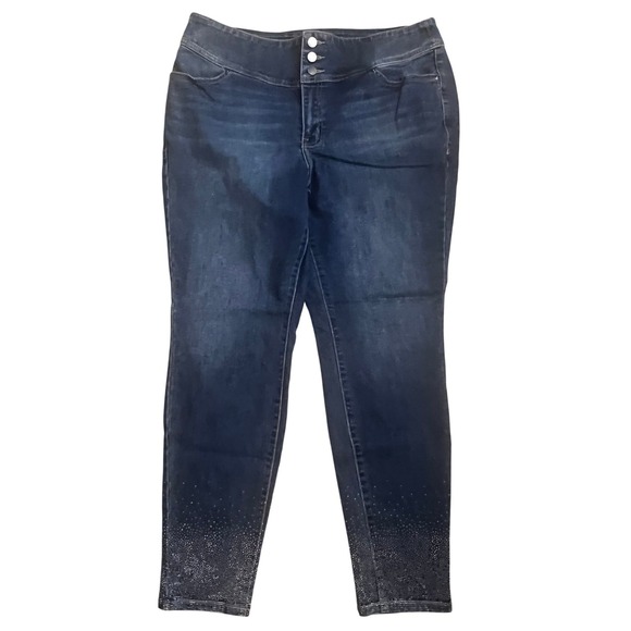 Lane Denim Denim - Lane Bryant Denim Embellished Three-Button Womens Dark‎ Wash Jeggings Size 18